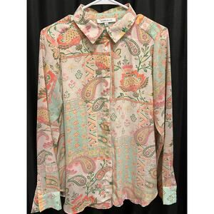 Rose and olive colorful long sleeve Blouse L